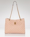 Luxe quilted leather with a lacquered finish meets gleaming hardware in this oh-so-chic shoulder bag from Marc Jacobs.