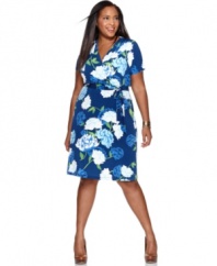 Revitalize your work wardrobe with Charter Club's short sleeve plus size dress, featuring a floral print and faux wrap design. (Clearance)