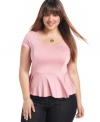 Show off your flair with ING's short sleeve plus size top, accented by a peplum waist-- it's so on-trend for the season!