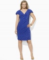 Tailored with flirty flutter sleeves and a charming polka-dot print, this Lauren by Ralph Lauren plus size dress is the epitome of effortless feminine style in slinky, body-skimming matte jersey.