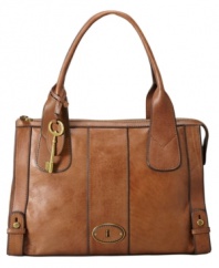 This structured satchel by Fossil has a vintage appeal with a professional edge. Refined hardware and smooth leather make this design ideal for the workplace and beyond.