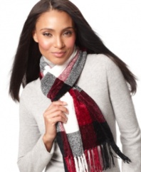 Block party! Stay warm and stylishly on trend with Charter Club's chic and cozy chenille multicolor block scarf.