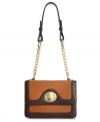 Iconic colorblocking reminiscent of the hipster 70s lends a retro look to this go-anywhere Bodhi bag crafted in posh, pebble leather.  The adjustable shoulder strap is accented with delicate chain detail while the gold-tone turnlock closure adds additional allure. Perfectly stows iPhone and other essentials effortlessly.