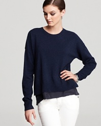 The silky detailing at the hem of this Rebecca Taylor sweater adds a luxurious touch to a classic crewneck.
