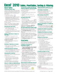 Microsoft Excel 2010 Tables, PivotTables, Sorting & Filtering Quick Reference Guide (Cheat Sheet of Instructions, Tips & Shortcuts - Laminated Card)