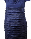 Adrianna Papell Women's Jewel Shoulder Draped Sleeve Dress 14P Blue