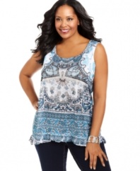 Style&co.'s printed plus size tank top is a perfect match for your denim this season.