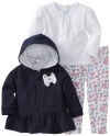Little Me Baby-girls Infant Denim 3 Piece Jacket Set, Blue Floral, 18 Months
