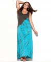 Escape the cold with INC's sleeveless plus size maxi dress, highlighted by a tie-dyed print and crochet back.