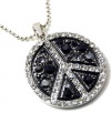 Cute and Trendy Black and Clear Crystals Peace Sign/symbol Necklace