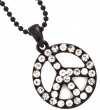 Cute and Trendy Black Coated with Clear Crystals Peace Sign/symbol Necklace