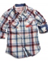 GUESS Kids Boys Little Boy Plaid Roll-Up Sleeve Shirt, PLAID (7)