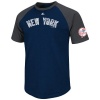 MLB New York Yankees Big Leaguer Fashion Crew Neck Ringer T-Shirt, Navy Heather/Charcoal Heather