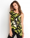 GUESS Geo-Texture Asymmetrical Tunic, LIME POP MULTI (SMALL)