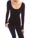Patty Women Stunning Scoop Neck Ruched Gathered Long Sleeve Knit Top