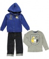 Nautica Sportswear Kids Baby-Boys Infant 3 Piece Long Sleeve Knit And Denim Pant Full Zip Fleece Set