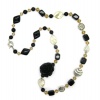Silver Tone Copper, Black Resin and Glass Fashion Necklace 30-inches