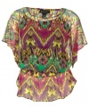 INC International Concepts Women's Exotic Quest Blouse (Petite Large, Pink/Yellow/Green Multi)