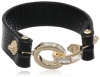 Anne Klein Sheldon Gold-Tone Black Leather Link Cuff Bracelet