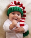 Melondipity Christmas Elf Crochet Baby Hat - Red, White, Red Beanie Stocking Cap (Newborn, Infant)
