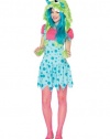 Leg Avenue Women's 3 Piece One-Eyed Erin Suspender Dress And Monster Hood with Pom Pom Ties, Blue/Green, Small/Medium