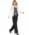 Shine at your next special occasion in this petite pant suit from Tahari by ASL, elevated by a crisp white jacket, sleek sequined top and a polished, flowing pants silhouette.