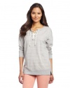 Two by Vince Camuto Women's Lace Up Long Sleeve Pullover Sweater, Shadow Heather, X-Small