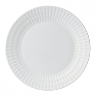 Embossed with clean, geometric patterns comprised of subtle diamond shapes, this attractive set of dinnerware is crafted in pure white bone china for a mannered elegance that complements your finest table setting.