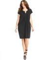 A ruched front lends a flattering fit to Alfani's short sleeve plus size dress-- dazzle from day to play!