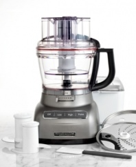 When cooking seems like too much of a process, along comes the powerful KitchenAid Architect food processor to make everything simple again. Its sleek, cocoa-silver finish looks great on any countertop, while new 3-in-1, wide-mouth food pusher provides the right sized tool for every task. 1-year warranty. Model KFP1333.