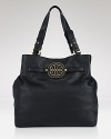 A bold signature logo brands this textured leather tote with classic style. By Tory Burch.
