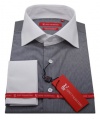 Gino Valentino Mens Stripe Dress Shirt GiftBox Cotton Spread Collar French Cuff