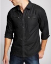 GUESS Dillon Long-Sleeve Slim-Fit Shirt, JET BLACK (XL)