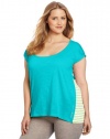 Calvin Klein Performance Women's Plus Size Solid Front With Stripe Back Tee
