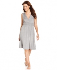 A cinched, braided waist transforms a simple petite jersey dress from Spense into a chic, piece with a handmade quality.