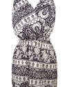 Fappac Women's V-Neck Sleeveless Brown Tribal Short Dress - Cocoa - Large