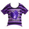 Girls 6 Purple Black Stripe Sequin Heart Short Sleeve Fall Top Shirt