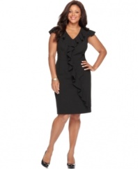 A ruffled front and banded waist lend a chic silhouette to Spense's cap sleeve plus size dress-- it's a must-have for desk-to-dinner dressing.