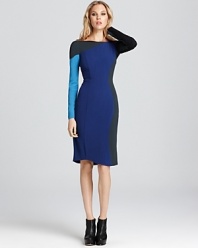 Cool color-blocking adorns this Sonia Rykiel dress rendered in luxe silk.