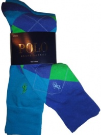 Men's Polo by Ralph Lauren 2 Pack of Socks Bright Blue Argyle/Bright Blue