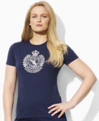 The iconic plus size Lauren by Ralph Lauren tee in soft, lightweight cotton jersey is crafted with a jewel-embellished logo for easy style.
