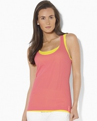 A vibrant layered tank is a stylish essential for fitness and casual attire alike.