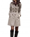 Allegra K Long Sleeve Notched Lapel Belted Trench Coat for Lady