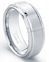 CleverEve Tungsten Carbide Ring 8 mm Beveled Grooved Edges Brushed Polished Finish Comfort Fit Size 10