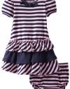 Hartstrings Baby-girls Infant Cap Sleeve Knit Dress With Coordinating Diaper Cover, Navy/Pink Stripe, 24 Months