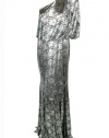 Adrianna Papell Plus Silver One Shoulder Blouson Maxi Dress 16W
