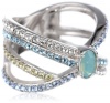 Sterling Silver Blue-Tone Swarovski Crystal Crossover Ring, Size 7