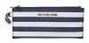 Michael Kors Navy White Jet Set Travel Stripe Small Zip Clutch