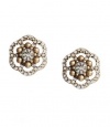 CAROLEE The Grace Gold Crystal and Faux Pearl Floral Button Earrings