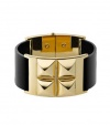 Michael Kors MKJ2971 Women's Black Leahter & Gold Tone Stainless Steel Cuff Bracelet Jewelry